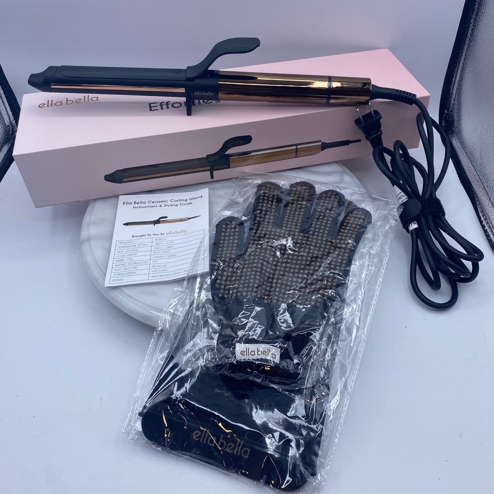 Ella Bella Ceramic Curling Wand Rose Gold Black KR-D06B Dual Voltage Hair Care